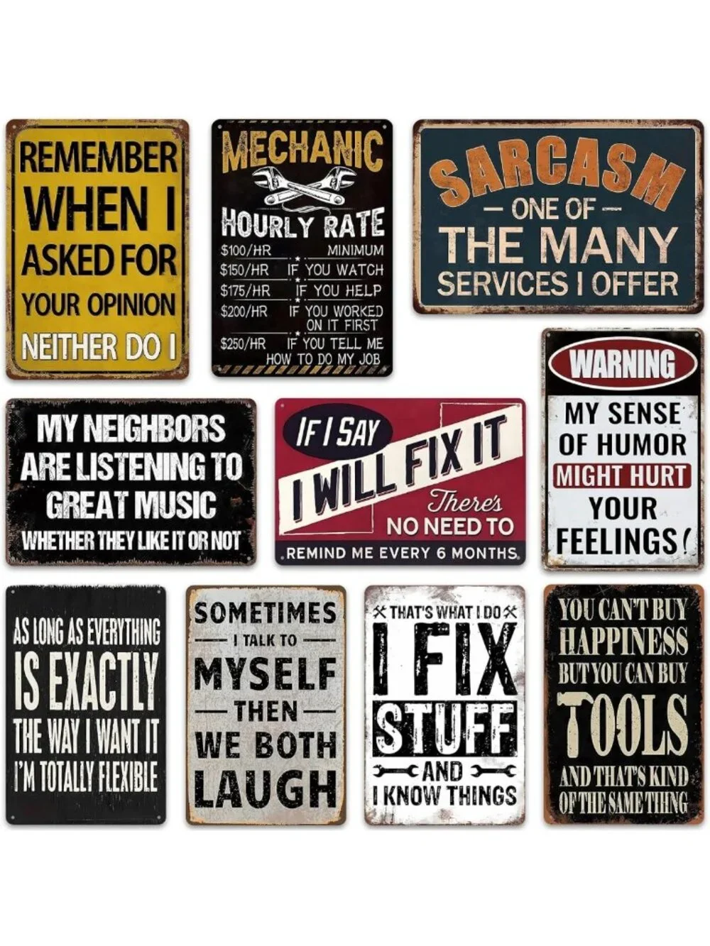 Funny Vintage Tin Wall Decor - 10-Piece Garage Signs, 8x12 Inch Home Decor